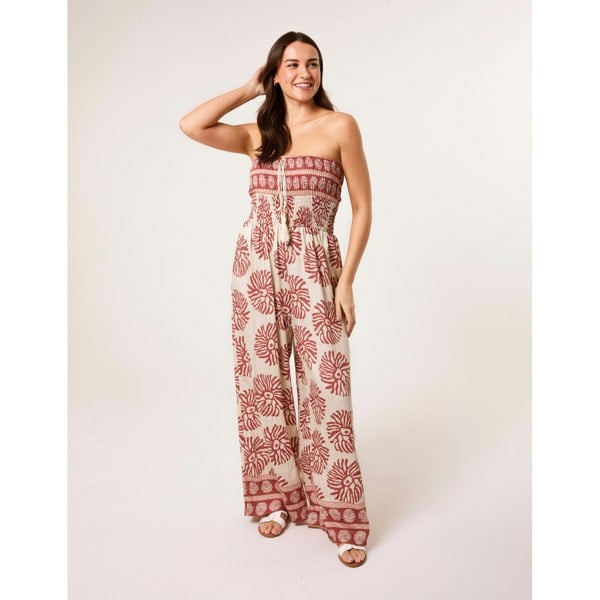 Blue Vanilla Strapless Elasticated Printed Jumpsuit