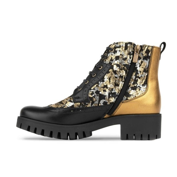 Embassy London Milliner Platform - Floral - Women's leather chunky 1 inch platform ankle boot in gold