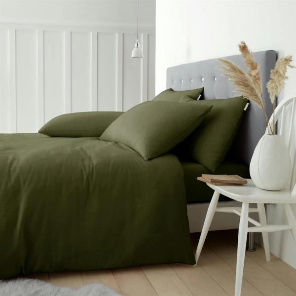 Brushed Cotton Plain Dark Green Duvet Cover Set