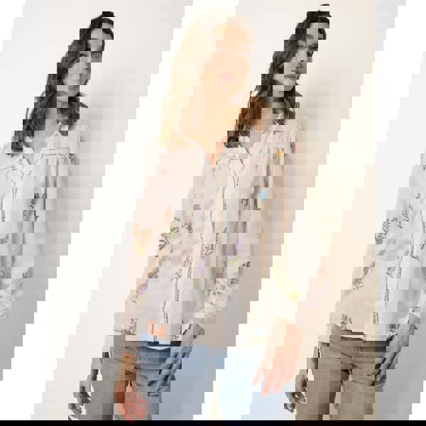 Blue Vanilla Long Sleeve Embroidered Button Front Blouse