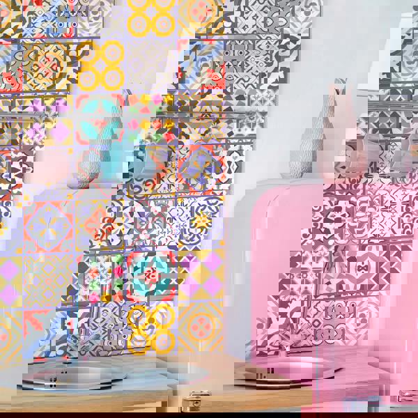 WT1529 - Colourful Moroccan Tiles Wall Stickers - 15 cm x 15 cm - 24 pcs.