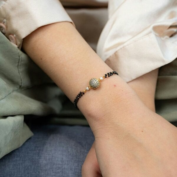 The Colourful Aura Indian Gold Plated Black Bead Everyday Mangalsutra Minimalist Nazaria Bracelet