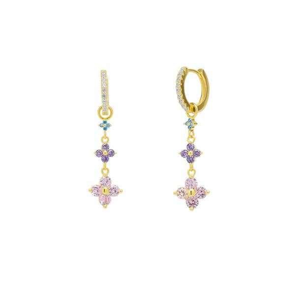 Spero London Pastel Clovers Pave Blue Purple Pink Drop Earrings