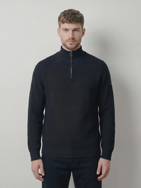Luke 1977 Watton Plated 1/4 Zip Knitted Jumper - Black