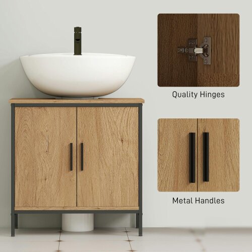 Wyld Haus Mosu Under Sink Bathroom Vanity Cabinet With Double Doors And Adjustable Shelving Oak Finish