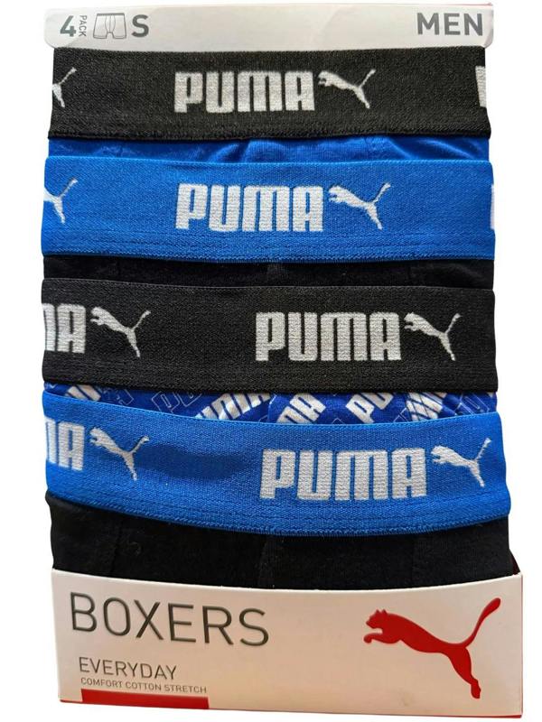 Puma 4-Pack Aop Logo Print Boxer Briefs, Black/Blue