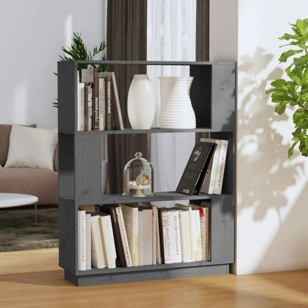 Berkfield Book Cabinet/Room Divider Grey 80x25x101 cm Solid Wood Pine