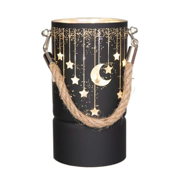 17cm Black Glass LED Christmas Jar Lamp with Moon and Stars Etched Design image 6
