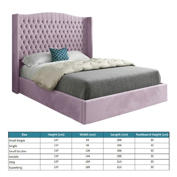 Casa Magna Rana Curved Top Winged Upholstered Soft Velvet Bed Frame - Pink