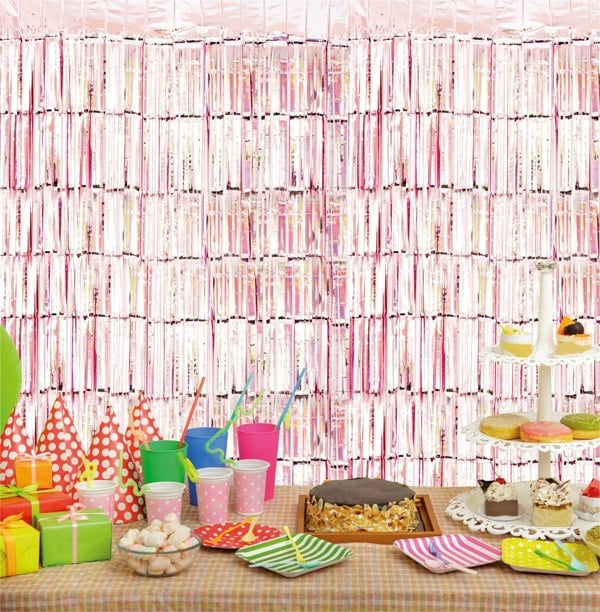 Cheetah Shimmer Tinsel Curtain, 3M x 1M Rose Gold