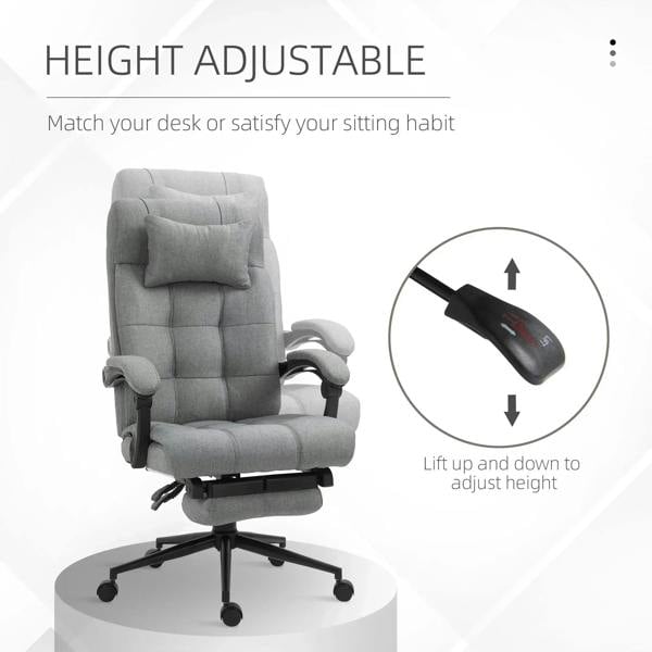 Light grey height-adjustable ergonomic chair with headrest and footrest