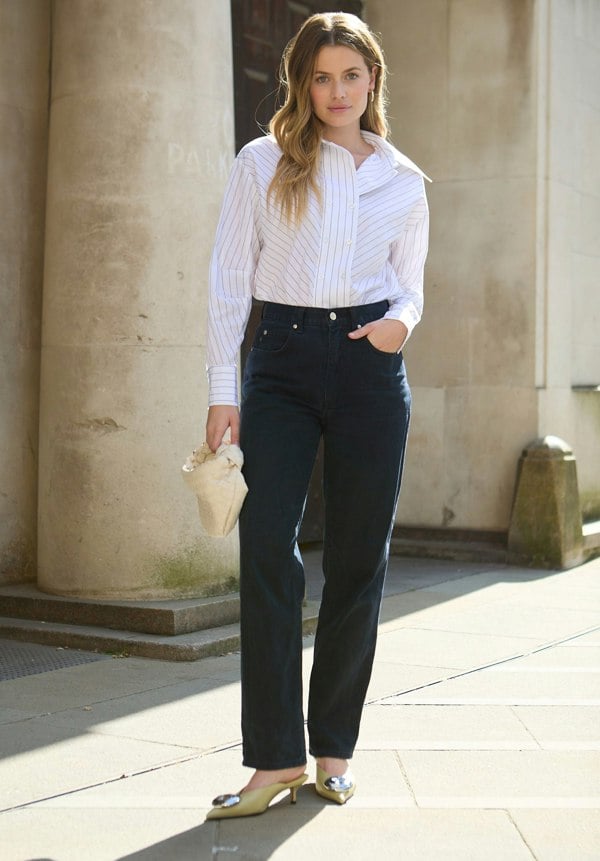 Dapper Double Placket Stripe Shirt In White - image 