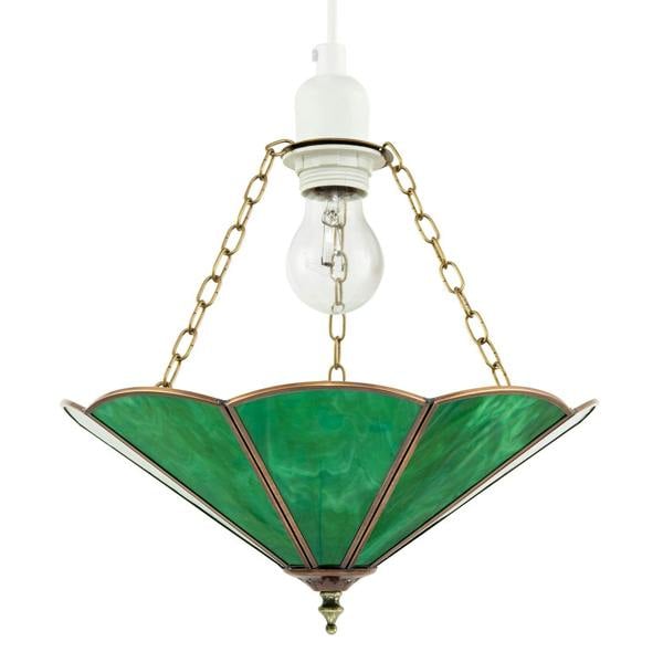 Green Toned Chic Tiffany Glass Easy Fit Pendant Shade with Chains Image 1
