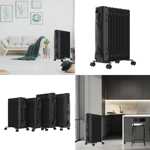 MYLEK Oil Filled Radiator 2500W Portable Heater Thermostat 3 Heat Settings Grey