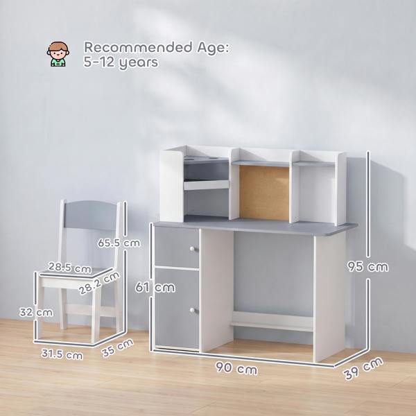 AIYAPLAY Kids Desk and Chair Set w/ Cabinets for Ages 5-12 Years, Grey
