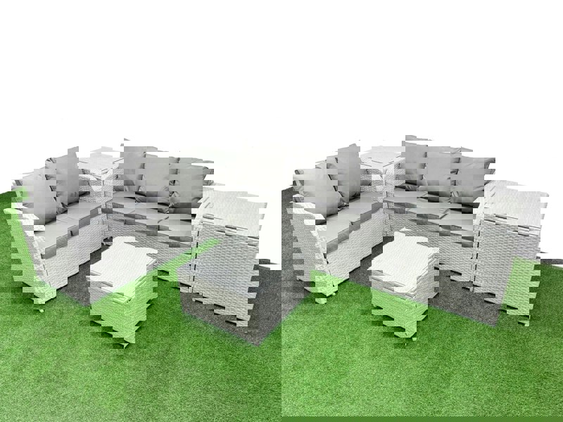 Fimous 5 Seater PE Rattan Wicker Garden Furniture Patio Conservatory Sofa Set with Square Coffee Table 3 Seater Sofa Love Sofa 2 Side Table