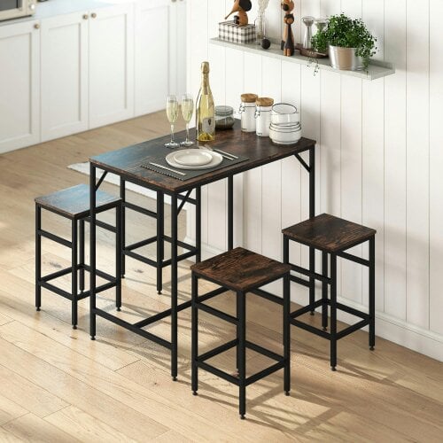 Wyld Haus Vimose Wooden Rustic Brown 5 Piece Breakfast Bar Table And Stool Set