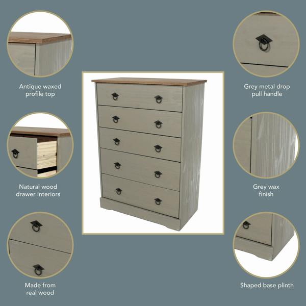 Core Products Corona Grey Modern 5-Drawer Chest of Drawers