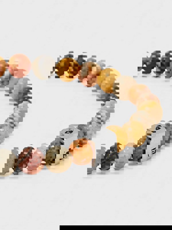 Coach Logo Cube Agate Beaded Bracelet Sterling Silver