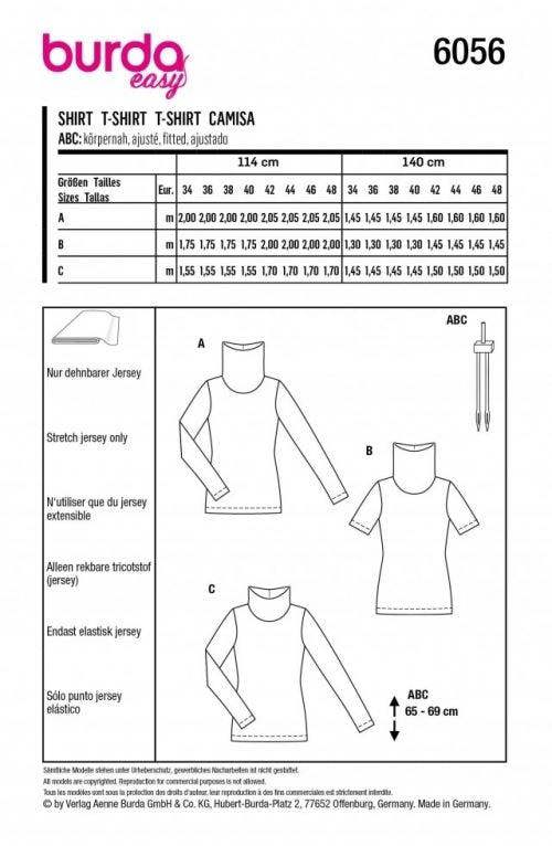 Burda Sewing Pattern 6056 Tops For Women, 8-22 (34-48) - Easy
