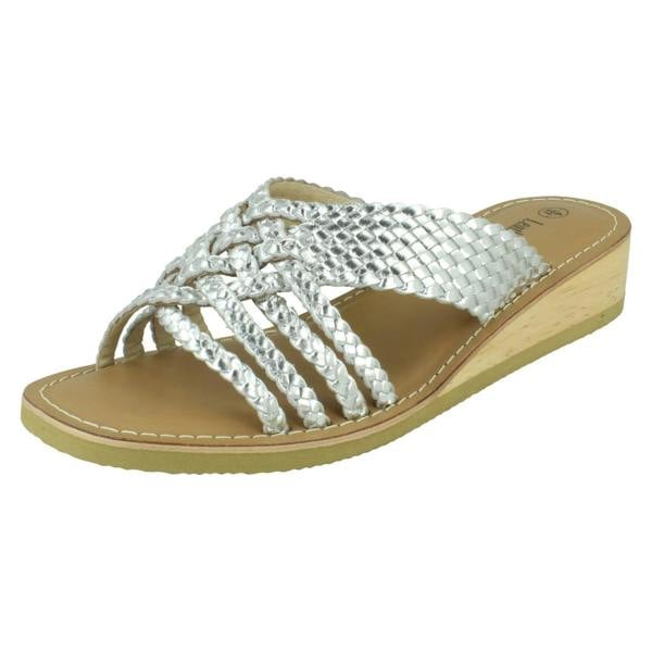 Leather Collection Ladies Leather Collection Low Wedge Platform Sandals F00423