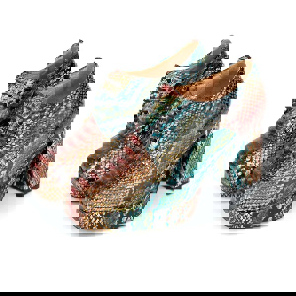 Embassy London Roulette Platform - Green & Brown Snake - Women's leather oxford pump with platform and block heel