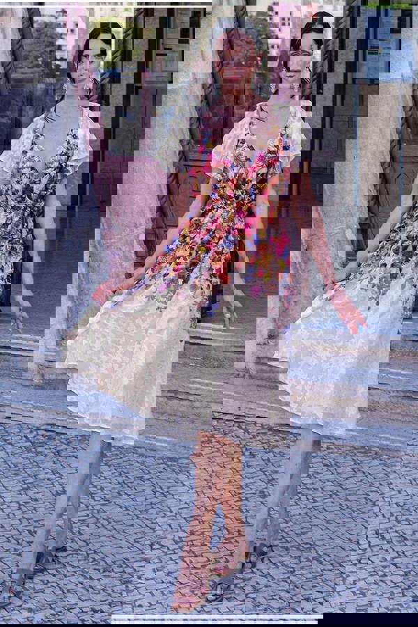 Floral Flutter Sleeve Wrap Midi Dress - Ivory DR4548