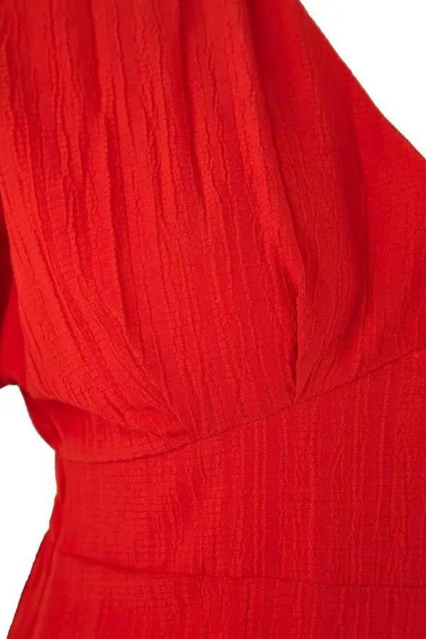 WOVCOR V-Neck Short Sleeve Textured Fabric Woven Maxi Plus Size Dress