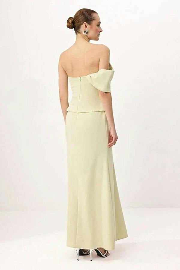 Strapless Woven Finike Maxi Evening Dress