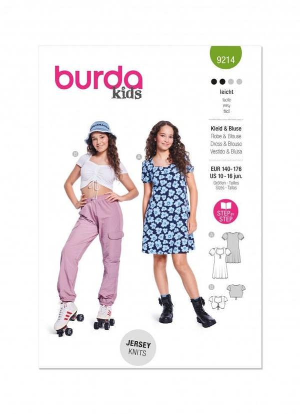 Burda Sewing Pattern 9214 Tops and Dresses For Kids and Teenagers, 10-16 (140 - 176) - Easy