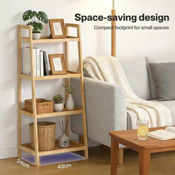 Levede Shelf 4 Tier Space Saving Bamboo Display Cabinet For Living Room Bamboo