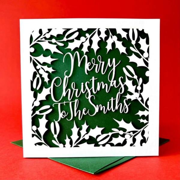 Personalised Holly Christmas Card - alternative angle