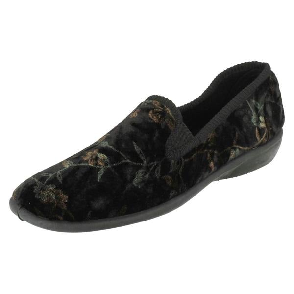 Spot On Ladies Spot On Embroided Floral Design Slippers