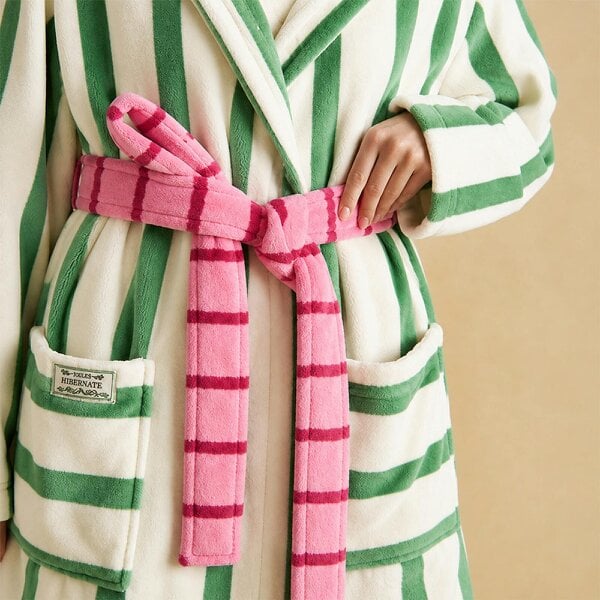Joules G85730 Green/White Stripe Ladies Robe Bath Robe   in  Green