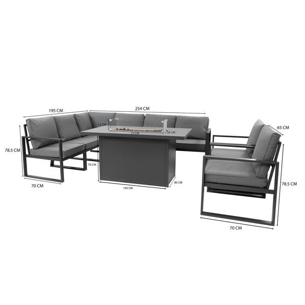 Monstershop Aluminium 7 Seater Garden Furniture Set With Fire Pit & Waterproof Cover