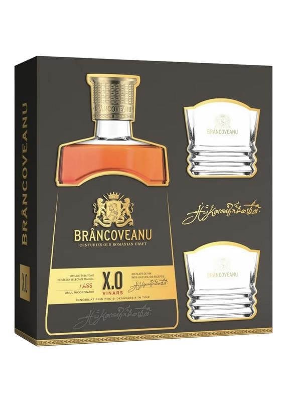 Brancoveanu XO Brandy (Cognac / Coniac / Vinars) with two branded glasses 700ml