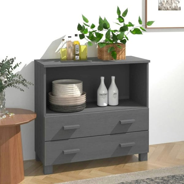 Berkfield Sideboard HAMAR Dark Grey 85x35x80 cm Solid Wood Pine