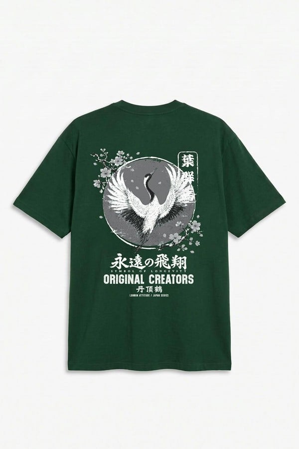 London Attitude Japanese Crane Oversized Heavyweight Back Print T-Shirt