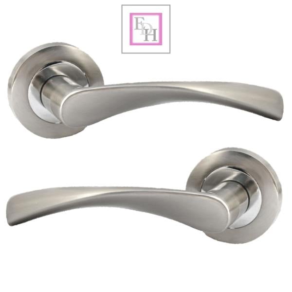 EDH Door Hardware EDH Duo Twist Door Handles – Satin Chrome Lever on Round Rose – Modern Internal Door Handles 4 Pairs