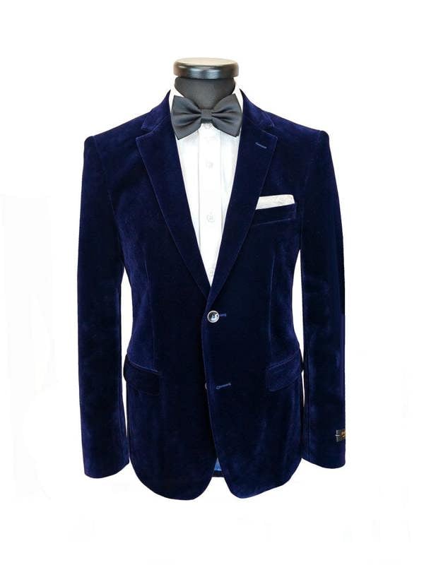 Pamoni Men's Navy Velvet Blazer