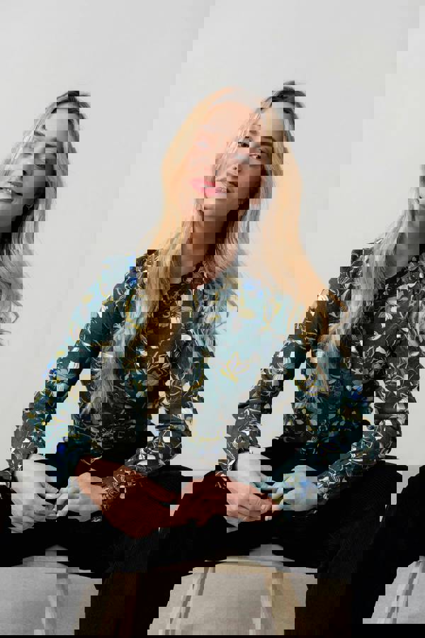 Sage Printed Frill Blouse Green | Lily and Me Clothing