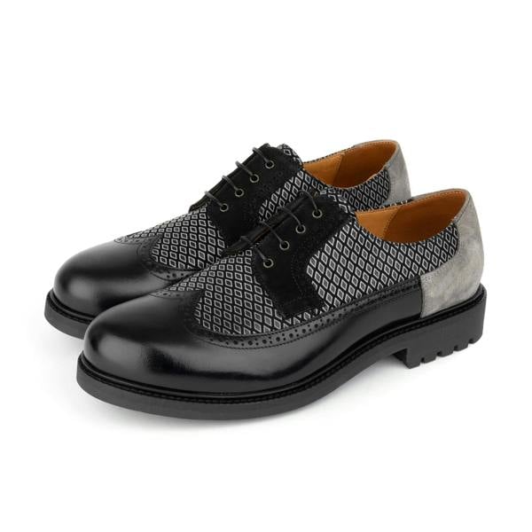 Embassy London Cyclone - Black Diamonds - Men's chunky sole leather shoe