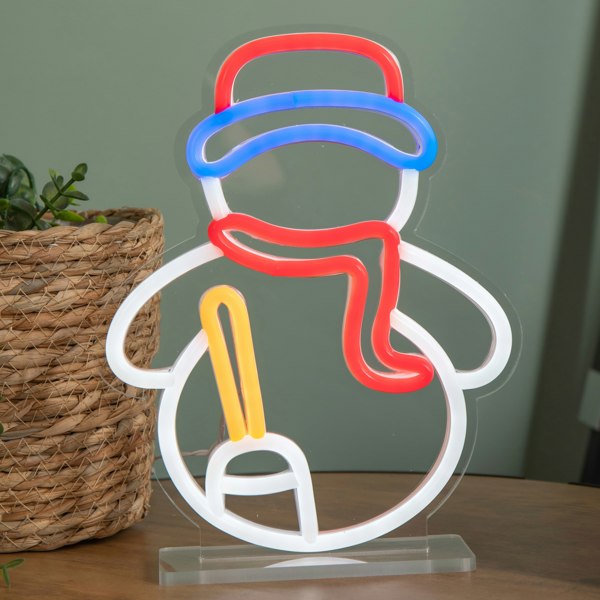 Samuel Alexander 24cm Light up Christmas Snowman Table Top Neon Sign