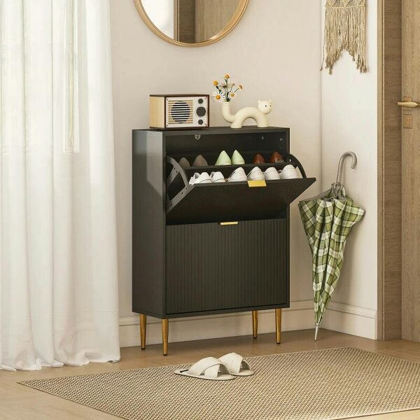 Bobobiy Elegant Two-Drawer Shoe Cabinet - Black - Black