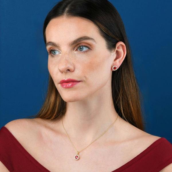 namana Gold Plated 925 Sterling Silver Red Round Halo Pendant Necklace For Women