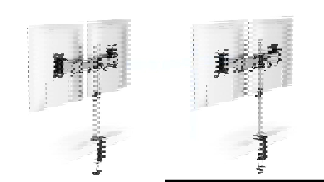 Durable SELECT Monitor Mount Desk Clamp for 2 Screens | 13 - 27" | Gloss Silver