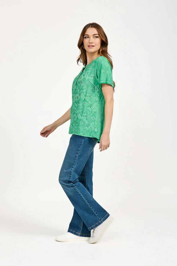 Mudflower Acid Wash Embroidery Anglaise Embellished Top