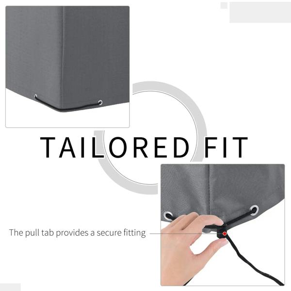 Grey rattan furniture protective cover with pull tab and reinforced corner eyelets