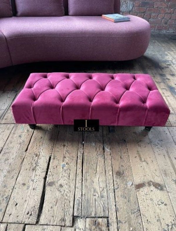 Claret Chesterfield Footstool | Long Maroon Stool Bench | Maroon Upholstered Ottoman - ISTOOLS