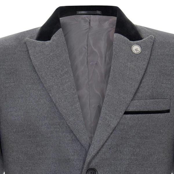 TruClothing Mens 3/4 Grey Long Overcoat Jacket Herringbone Tweed Coat Peaky Blinder